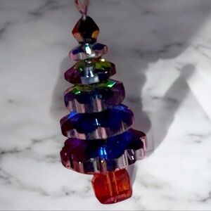 Christmas Crystal Tree Silver Tone Pendant Necklace